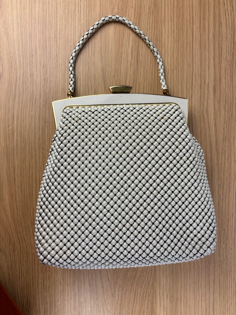 Vintage White Enamel "Alumesh" Handbag by Whiting & Davis